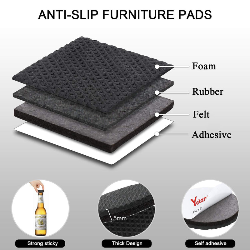 Yelanon Non Slip Furniture Pads -24 pcs 2’’ Furniture Grippers Hardwood Floors, Non Skid for Furniture Legs,Self Adhesive Rubber Feet, Anti Slide Furniture Floors Protectors for Keep Couch Stoppers 24 pcs 2" Square