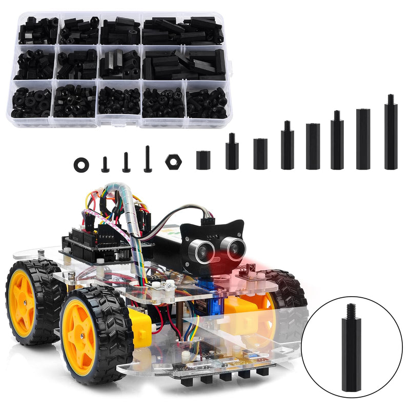 350Pcs M3 Male Female Nylon Hex Spacer Standoff Screws Nuts Motherboard Standoffs and Screws Assortment Kit Threaded Pillar for PCB Motherboard Circuit Board Black 350pcs M3