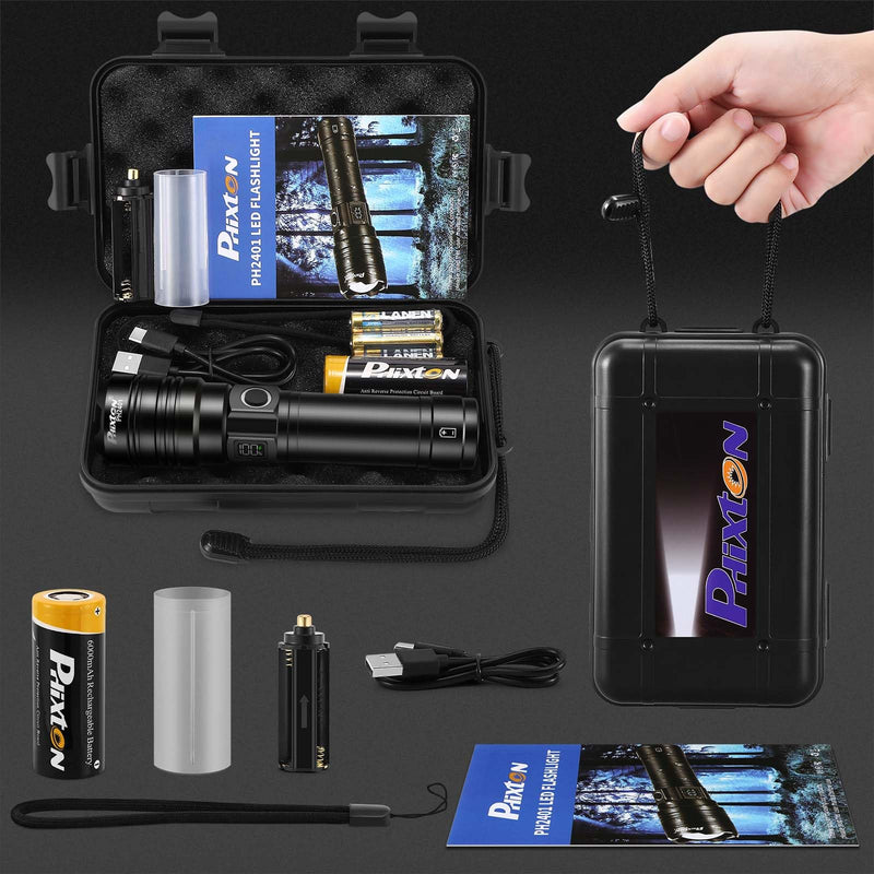 Rechargeable Flashlights 1000000 High Lumens Long Range 3280 FT, Super Bright USB C LED Flashlight Long Lasting 15 Hours, Powerful Multifunctional Strong Flash Lights, for Emergency Security Camping 31.0 Watt Hours