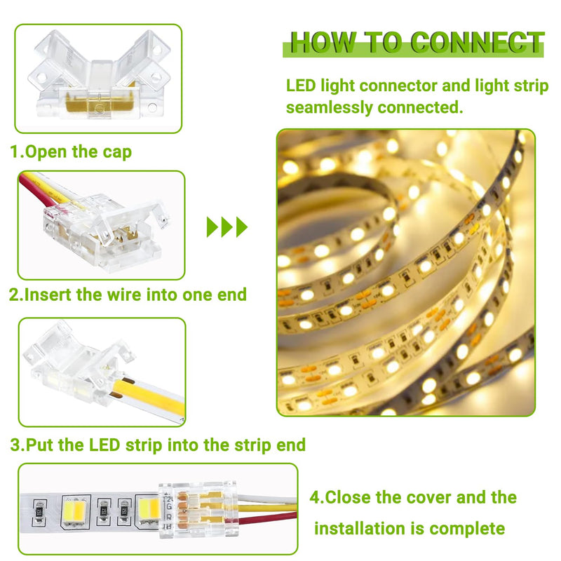 3 Pin 10 mm LED Strip Connector LED Light Connector Strip to Wire Quick Connector RGB Lights Adapter Clear Unwired Gapless Track Lighting Connector for 5050 LED RGB Strip Light(20pcs) 3 Pin 10mm