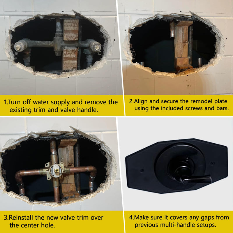One-Hole Remodel Shower Cover Plate Replacement for Moen & Delta | Shower Valve Trim Single Hole Renovation Shower Cover Plate for 2 Handle or 3 Handle Shower Black D502-62