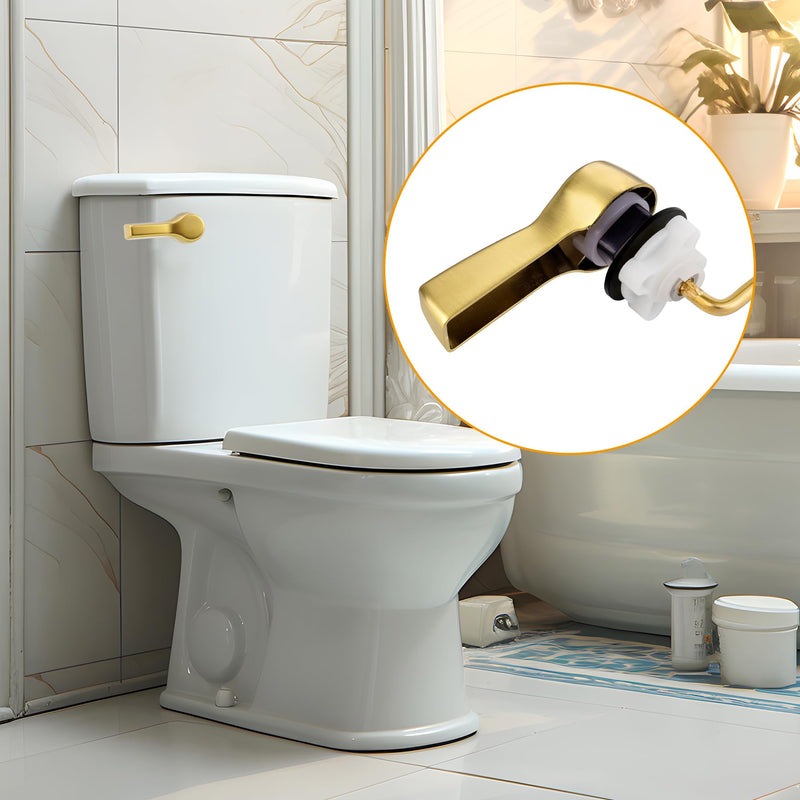 Hibbent 2 Pack Universal Front Mount Toilet Handle Tank Flush Lever Replacement Handle with Stainless Steel Flapper Chains for Most Front Mount Toilets- Brushed Gold