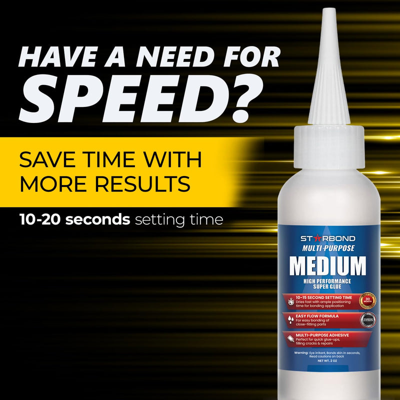 Starbond Medium CA Glue (Premium Cyanoacrylate Super Glue) for Quick Glue-ups, Woodworking, Woodturning, Hobby Models, 2 oz 2 ounce