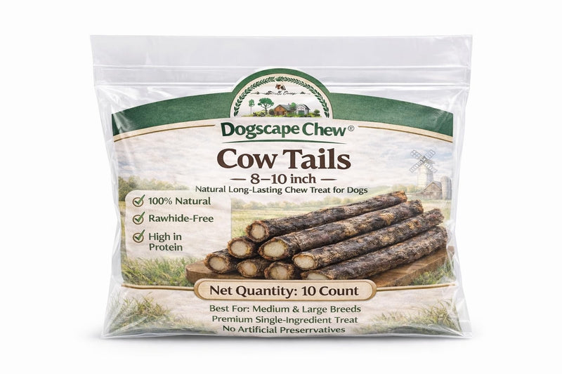 Natural Cow Tails for Dogs 8-10 Inch Long-Lasting Chew Sticks | Pack of 10 | Single-Ingredient, High-Protein Dog Treats | Grain-Free & Rawhide-Free | Best for Medium & Large Breed