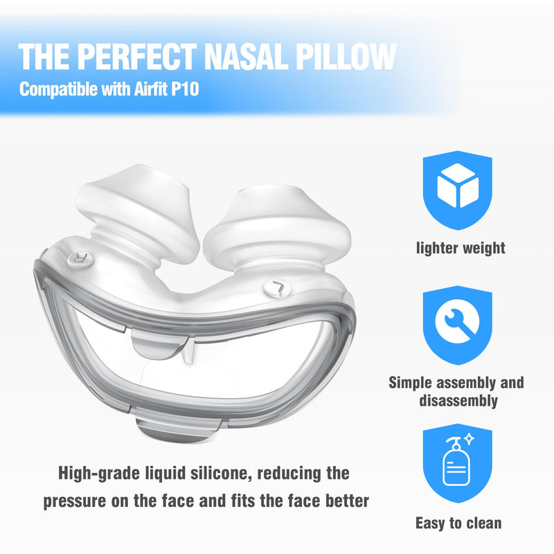 2 Packs Replacement Nasal Pillows for Airfit P10 Medium, FSA/HSA Eligible, Lighter Weight and Better Seal, Replacement CPAP Supplies with Softer Silicone White（pack of 2)