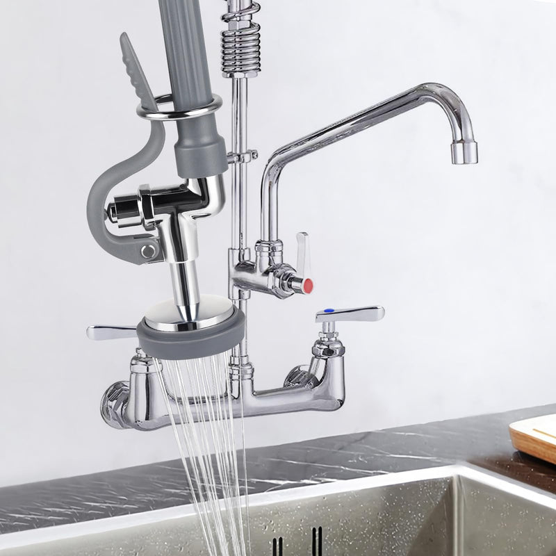 Pre Rinse Sprayer Pull Down Spray Valve with Handle Grip Assembly Replacement Kit for Commercial Restaurant Industrial Sink Faucets 1.42 GPM High-Pressure Head Dish Sprayer Nozzle Chrome
