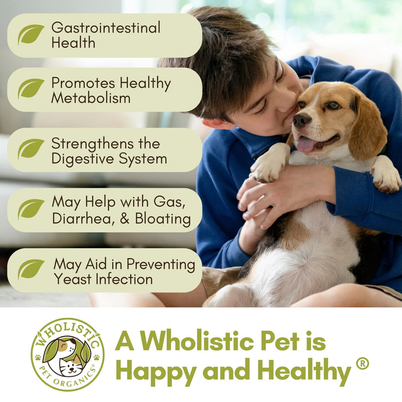 Wholistic Pet Organics WholeBiotics Supplement: Organic Dog Probiotic Powder - Cat Probiotic with Digestive Enzymes - Dog Probiotics for Diarrhea, Gas, Constipation, Upset Stomach, Allergies - 1 Oz - PawsPlanet Australia