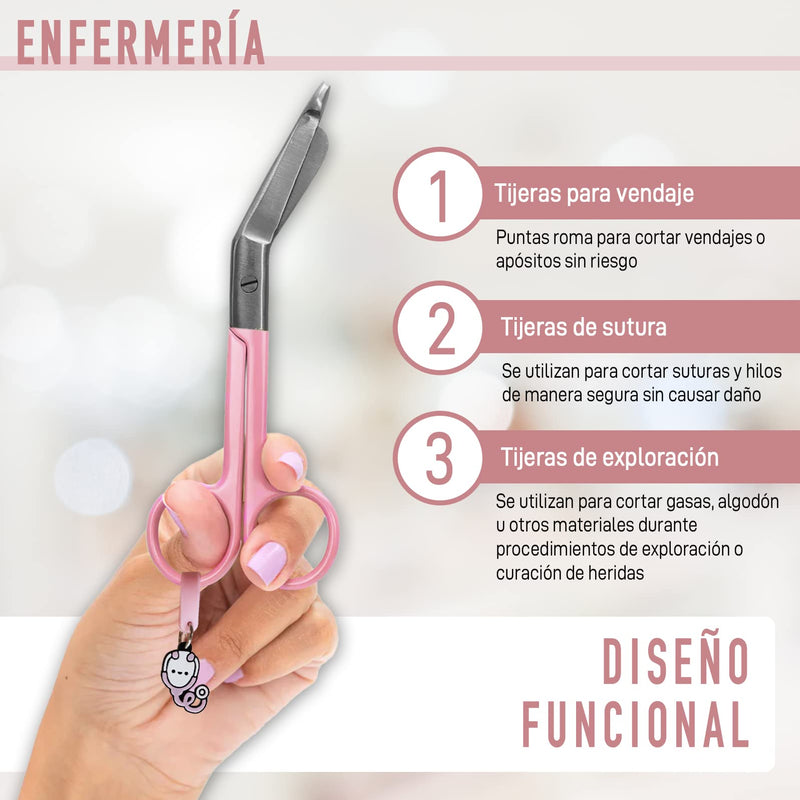 Nursing Scissors - Medical scissors- Blunt Tip Scissors - Stainless Steel - Design - Distinctive Keyring (Pink) Pink