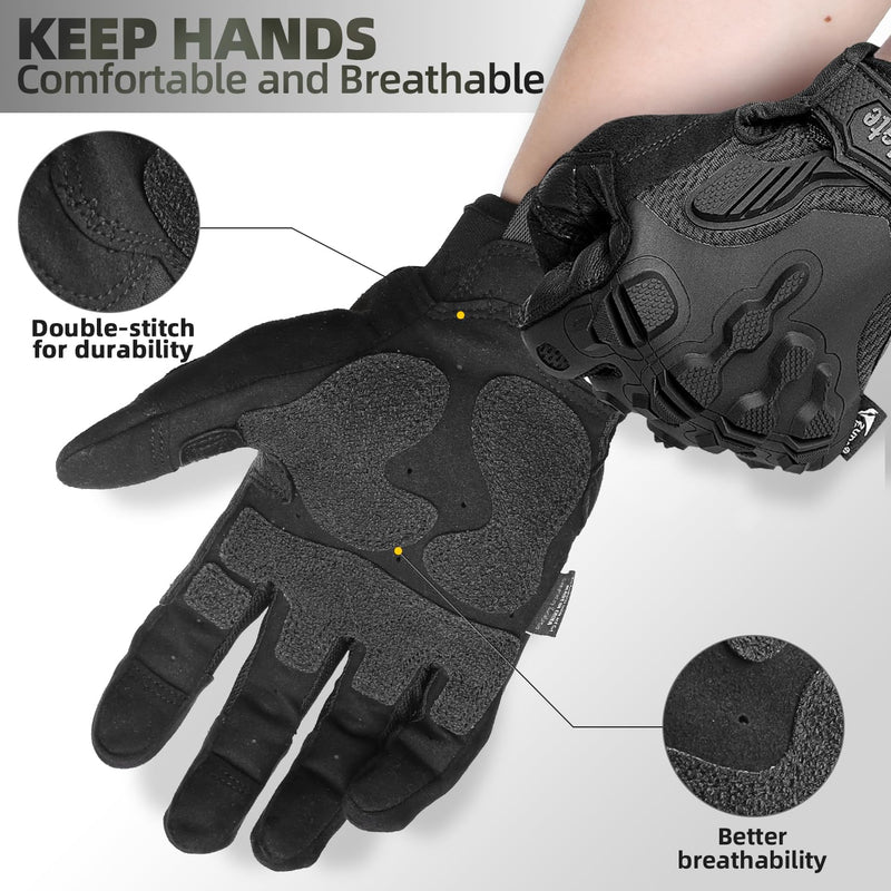 ZUNE LOTOO Touchscreen Tactical Gloves Men with Kevlar-Lined & TPR Impact Protection for Motorcycle Paintball Airsoft Range Work(Black/Red/Green/Tan) black zag6 full finger Small