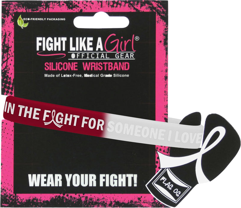 In the Fight for Someone I Love Silicone Wristband Bracelet for Cancer & Cause Awareness (10 Pack) Burgundy & White