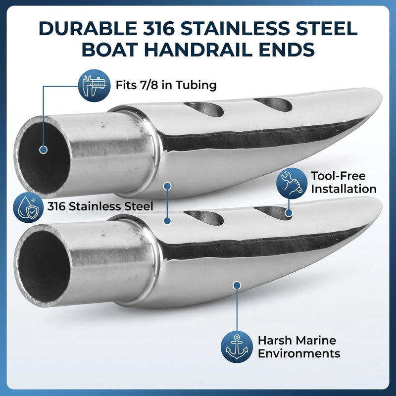 Aramox 2pcs 316 Stainless Steel Handrail End Boat Rail End, Railing Mount Boat Handrail, Handrail Accessory for Marine Boat 7/8in Tube