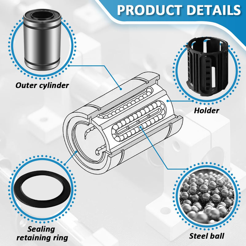 Linear Ball Bearings, SW8G 1/2" Inch Ball Linear Motion Bushing Double Side Rubber Sealed Rod Liner Shaft Parts for CNC Machine 3D Printer 1 Pack