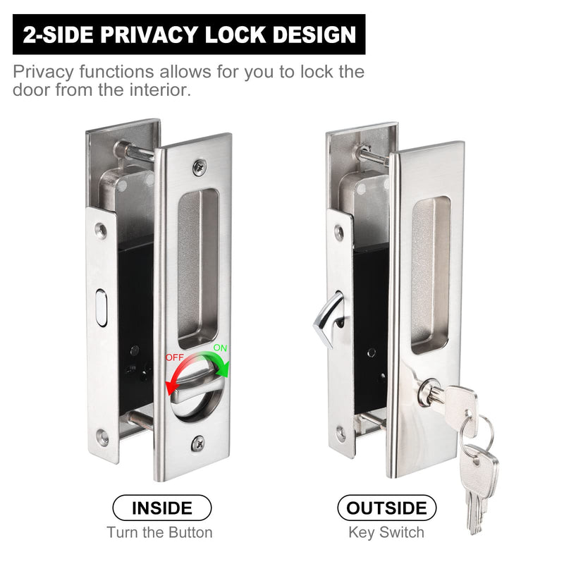 PATIKIL Sliding Door Lock Invisible Recessed Handle Latch Pocket Door Lock Sliding Door Lock with Keys for Sliding Barn Wood Door Furniture Hardware, Silver