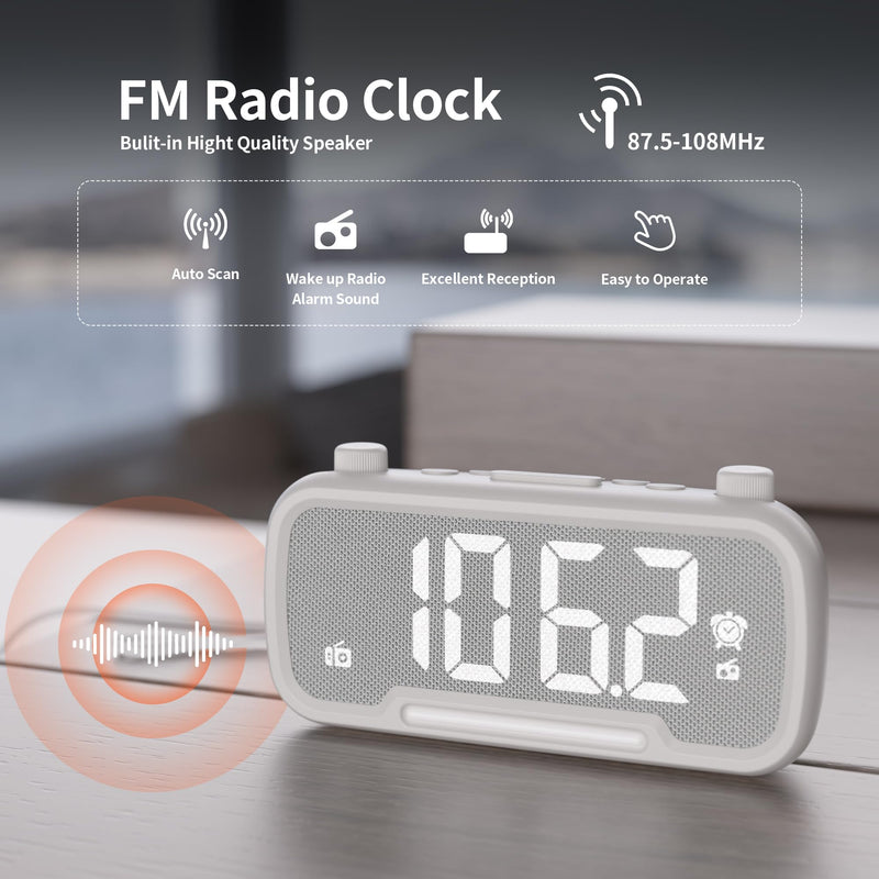 Alarm Clock Radio for Bedrooms, Hi-Fi Sound, Clock Radio with Bluetooth Speaker, Adjustable Dimmer, Auto-off Timer, Night Light, Dual Charging Ports, Ideal for Bedrooms, Dorms & Home Offices(White) White