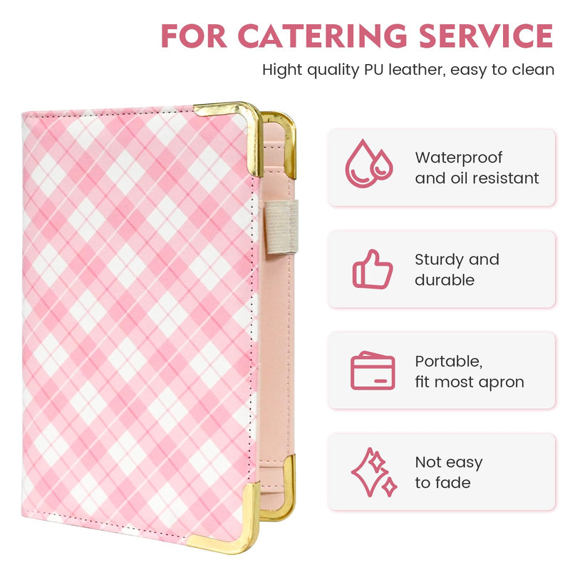 Server Book for Waitress Organizer Wallet for Women Cute, Receipt Holder Presenter 5 Pockets Waiter Accessories (Pink Plaid)