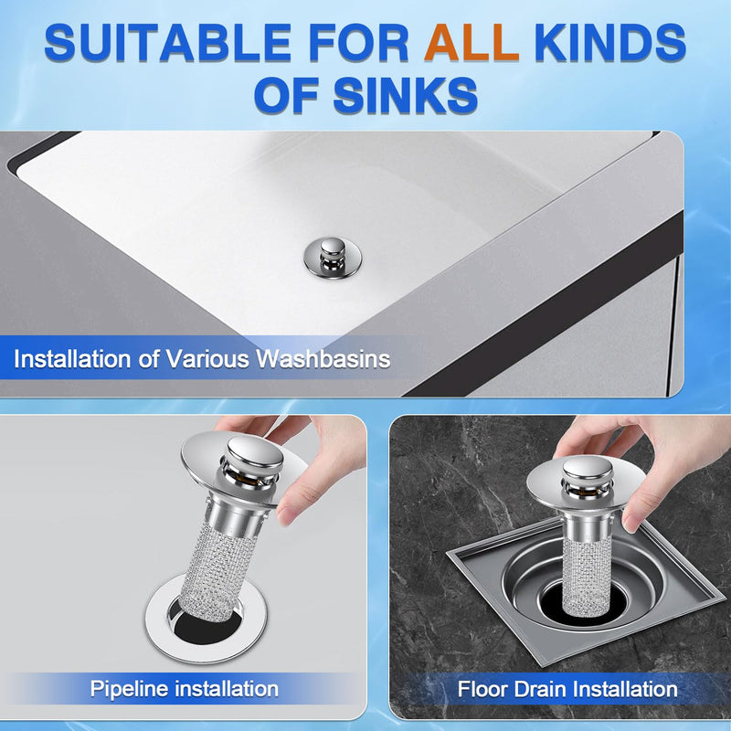 Bathroom Sink Stopper Hair Catcher, Pop-up Sink Drain Strainer with Removable Stainless Steel Strainer Basket Hair Catcher, Bathroom Sink Strainer for Bathroom Sink Stopper Replacement. (2PCS) 2pcs