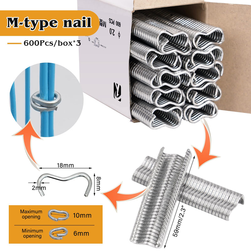 1800Pcs Type M Nail Ring, Wire Cage Clips, Galvanized Steel M Clips Hog Ring Nail Fence Fastener for Fencing, Animal Cages, Car Cushions, Upholstery ﻿ (M Nail Rings) M Nail Rings