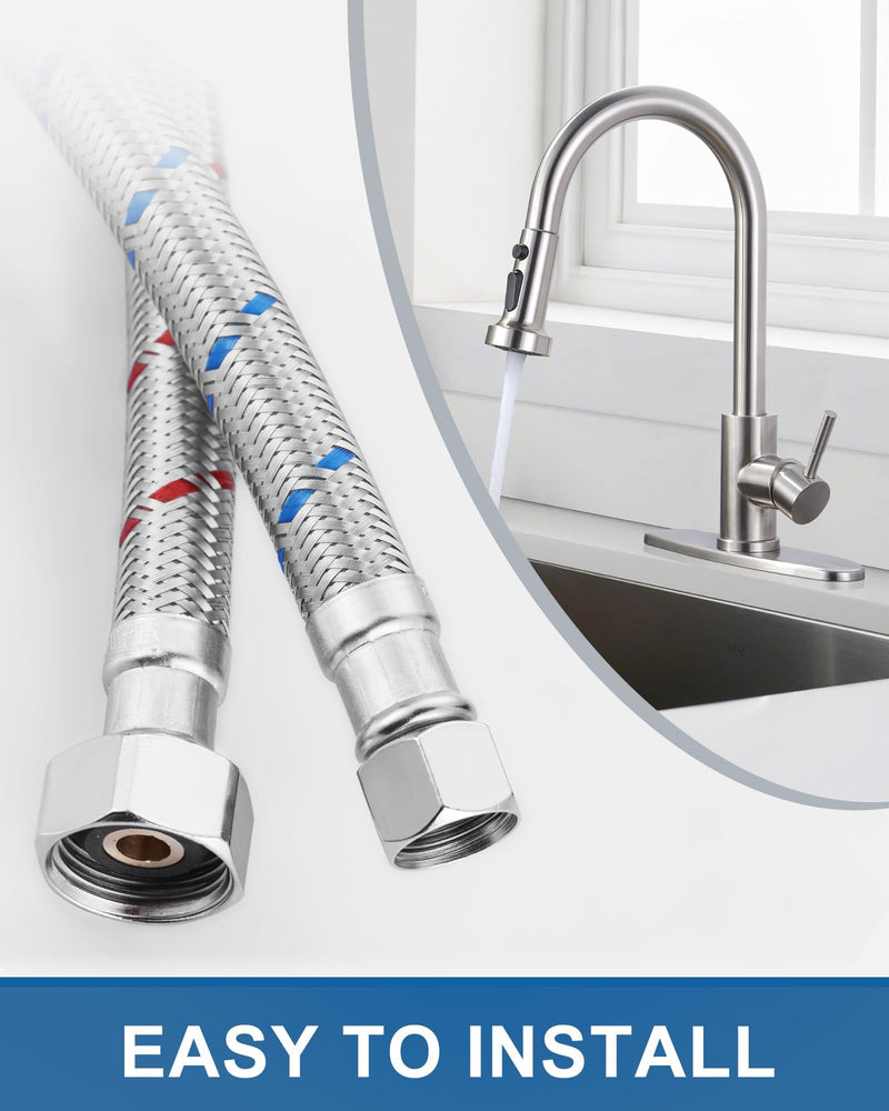 12 Inch Faucet Supply Lines Stainless Steel Braided Supply Hose for Sink Faucet G1/2" FIP x 3/8" Compression Faucet Connector, cUPC Bathroom Water Hose Replacement Parts 2 PCS 12 Inch