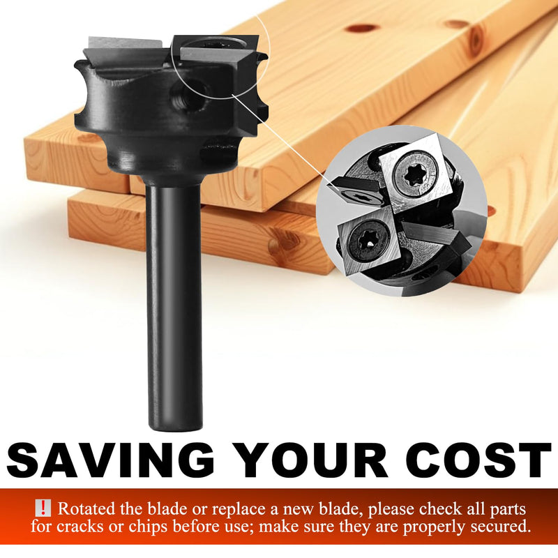 1/2'' Shank CNC Spoilboard Surfacing Router Bit with 1'' Cutting Dia, 2+2 Flutes Carbide Inserts Slab Flattening Bit Wood Planer Bit Planing Bit for Woodworking 1 Inches 1/2 Inches