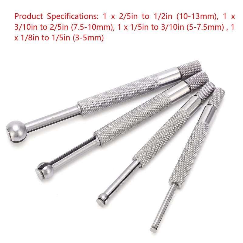 4Pcs Small Hole Gauges Set, 3-13mm Full Ball Bore Gauges, Steel Full Ball Telescopic Gauges with Packing Bag, Ball Type Small Telescopic Gage for Measuring Hole Slit