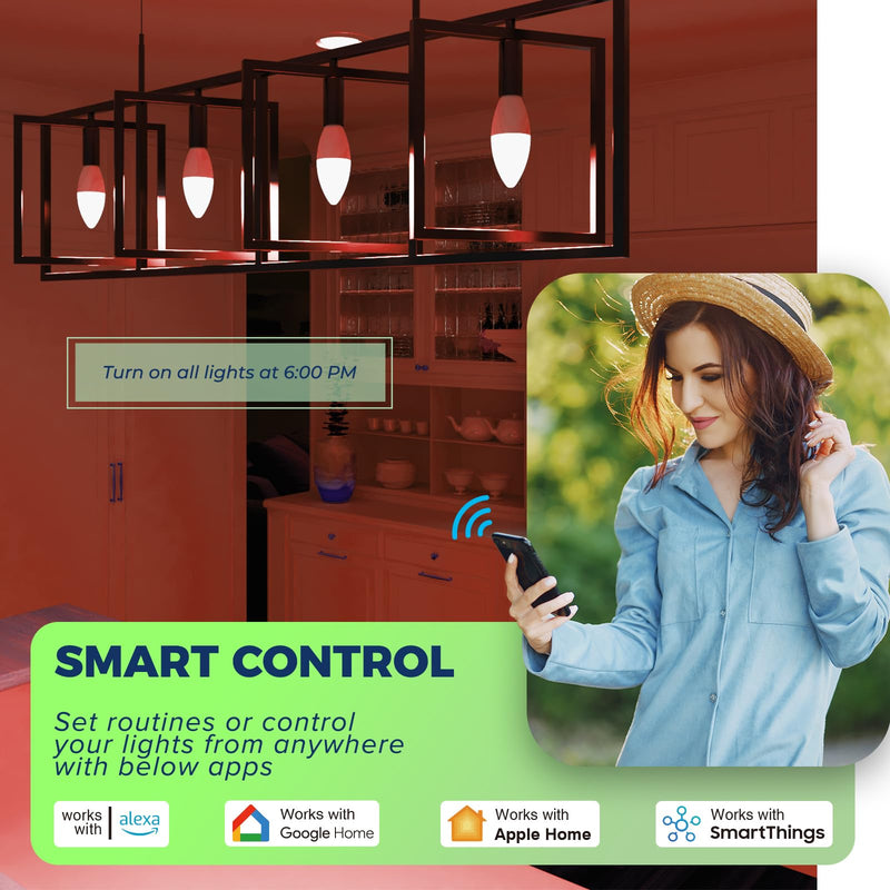 Lightinginside Matter E12 Smart Light Bulbs 60W Equiv., Compatible with Alexa/Apple Home/Google Home/SmartThings, RGBCW Candle Candelabra Chandelier Bulb, 2.4G WiFi, ETL Listed, Hub Required, 4PCS