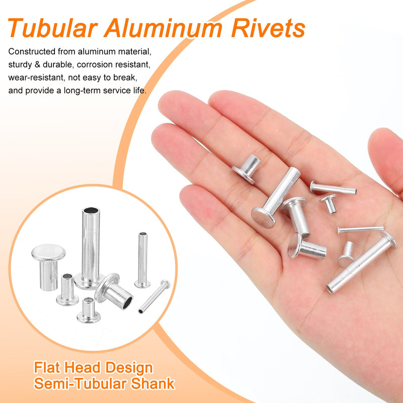 uxcell 200Pcs Semi Tubular Rivets, 3mm x 9mm Aluminum Round Flat Head Semi-Tubular Rivet Metal Stud Rivet for Industry Household Repairing Fastening, Silver 200