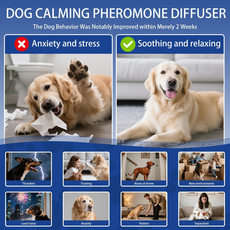Dog Pheromone Calming Diffuser: Relaxing Pheromone Diffuser for Dogs Relief Stress Anxiety Fighting Scratching Barking, Dog Calming Pheromone Diffuser Kit with 2 Plug in Diffuser+4 Refill 48ml (6in1) 6in1