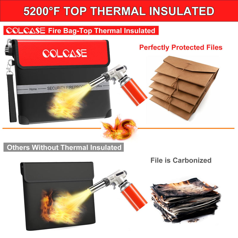 COLCASE Fireproof Document Bag with Lock 5200℉ Heat Insulated Waterproof and Fireproof Bag with Zipper Storage for Money, Documents,Passport and Valuables 15 x 11 inches 5200℉ Bag Silver