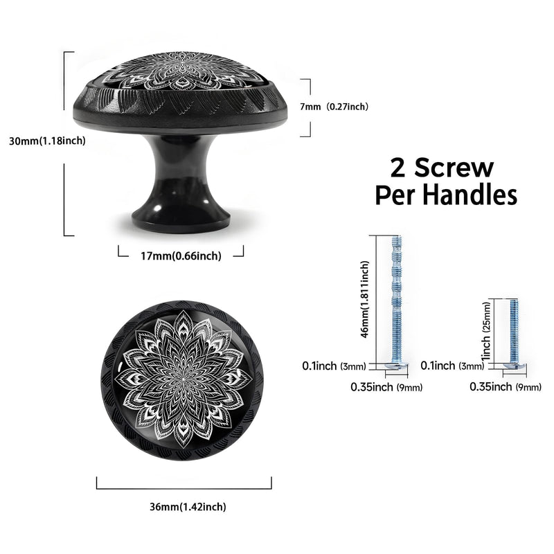 12 Pack White Mandala Flower Cabinet Knobs for Kitchen Bathroom | Boho Drawer Pulls Round Black Dresser Handles Hardware for Desk Cupboard Wardrobe Closet Vanity Door Decor 12PCS - 1.37"L x 1.1"W Black and White Mandala Flower