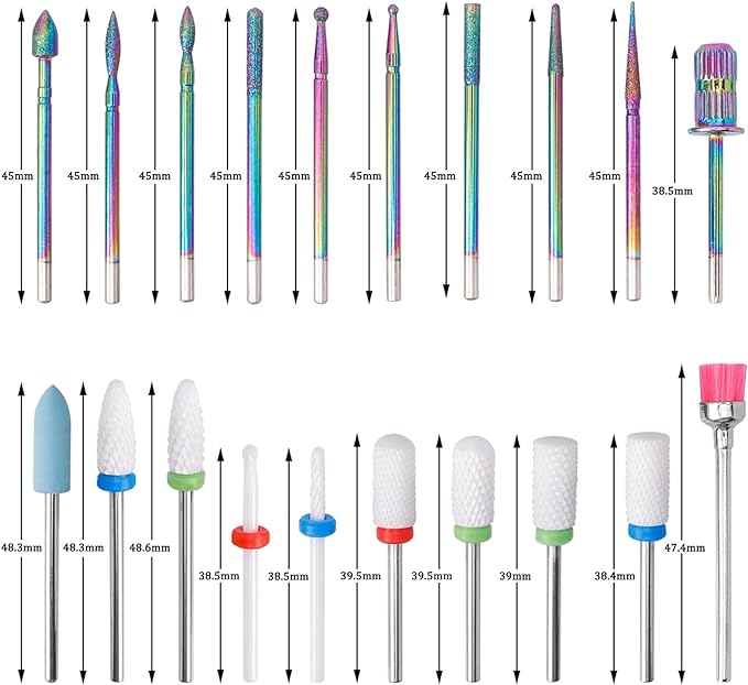 Bestgle Nail Bit for Nail Machine, 20 Ceramic Bits, Grinding Nail Het, Nail Polishing, Nail Care, Cuticle Treatment, Polishing Bit Set, Nail Drill Bit, Shaft Diameter 0.09 inches (2.35 mm), Multicolor - NewNest Australia