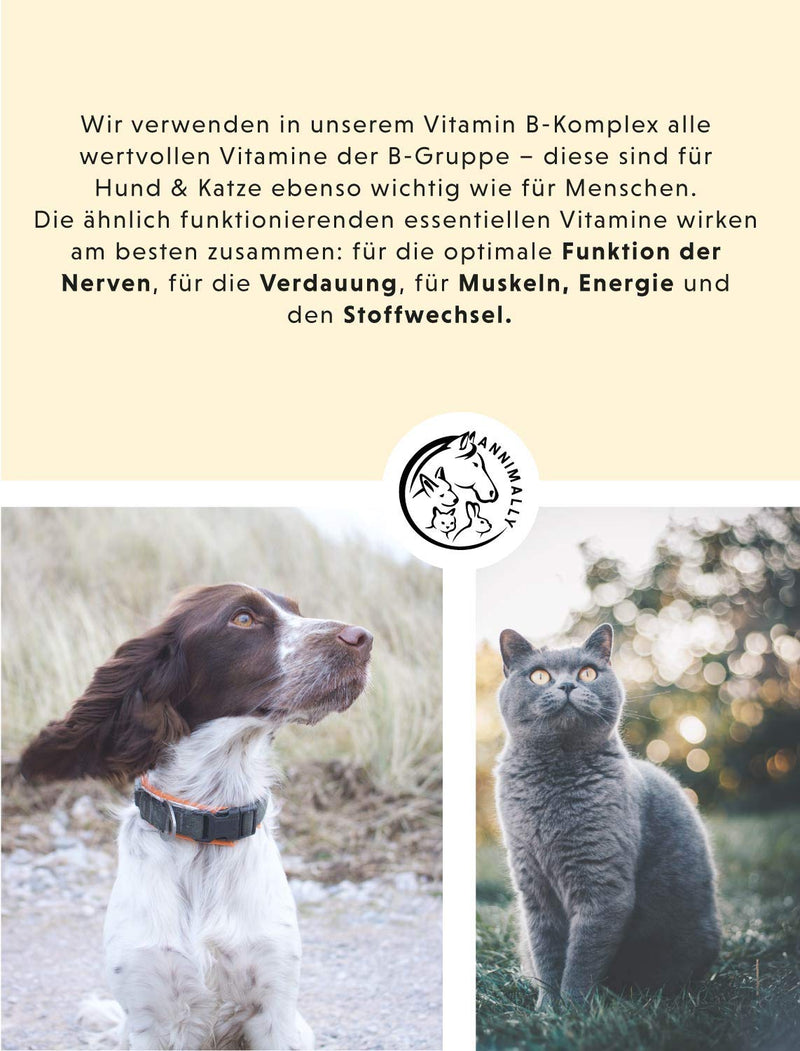 Annimally Vitamin B Complex Dog 120 tablets for up to 4 months I Vitamin B high dosage for dogs and cats with vitamin B1, B2, B3, B5, B6, B9, B12, vitamin K, L-tryptophan and selenium - PawsPlanet Australia