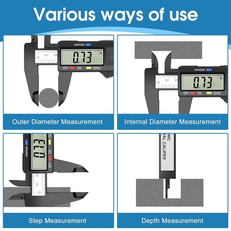 Digital Caliper Calipers Measuring Tool, 0-6inches Electronic Caliper with Premium Large LCD Screen, Inch and Millimeter Convert, Auto-Off Feature, High Precision and Clear Display, HnoaTovy
