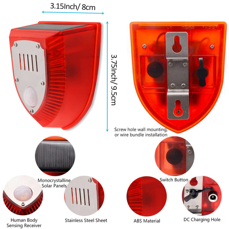 keeda Solar Security Light Alarm, 129dB Warning Loud Solar Strobe Light Makes Gunshot Sounds & Dog Barking Waterproof PIR LED Motion Sensor for Farm Barn Yard (2 Pack) 2 Pack