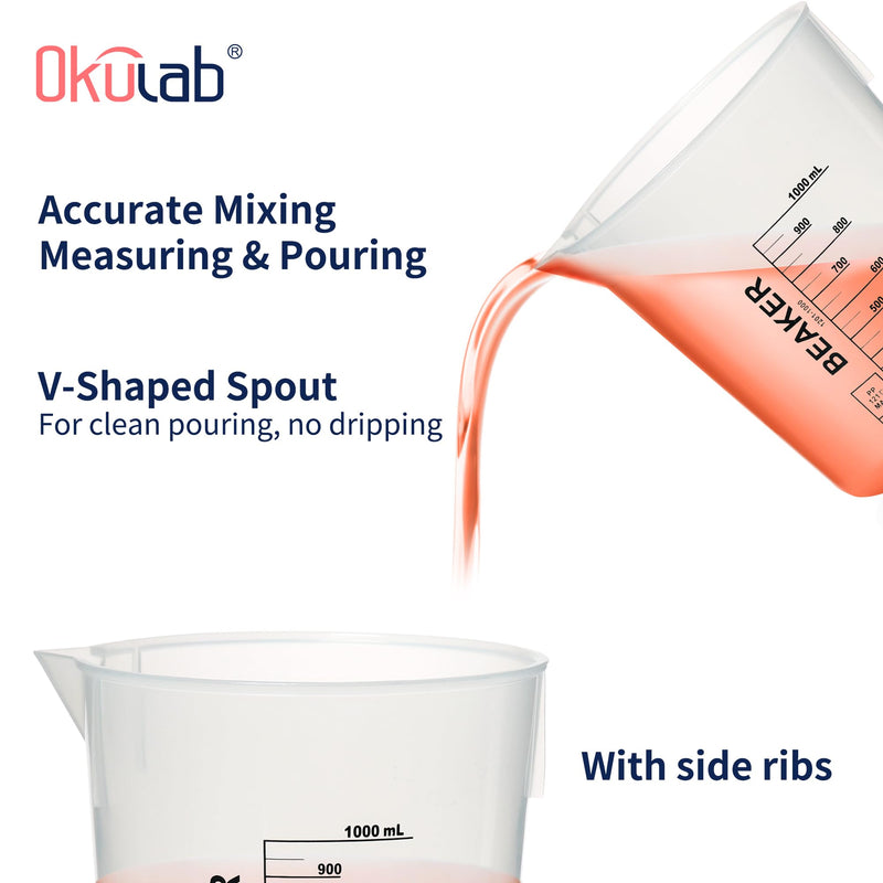 3 Pcs Plastic Beaker Set, 3pcs of 1000ml(33.8oz) Black Graduated Beakers, Lab Beakers Plastic Measuring Cup with Dump Spout and Stacked Side Ribs, Suitable for Mixing and Measuring, BKLP1000A3