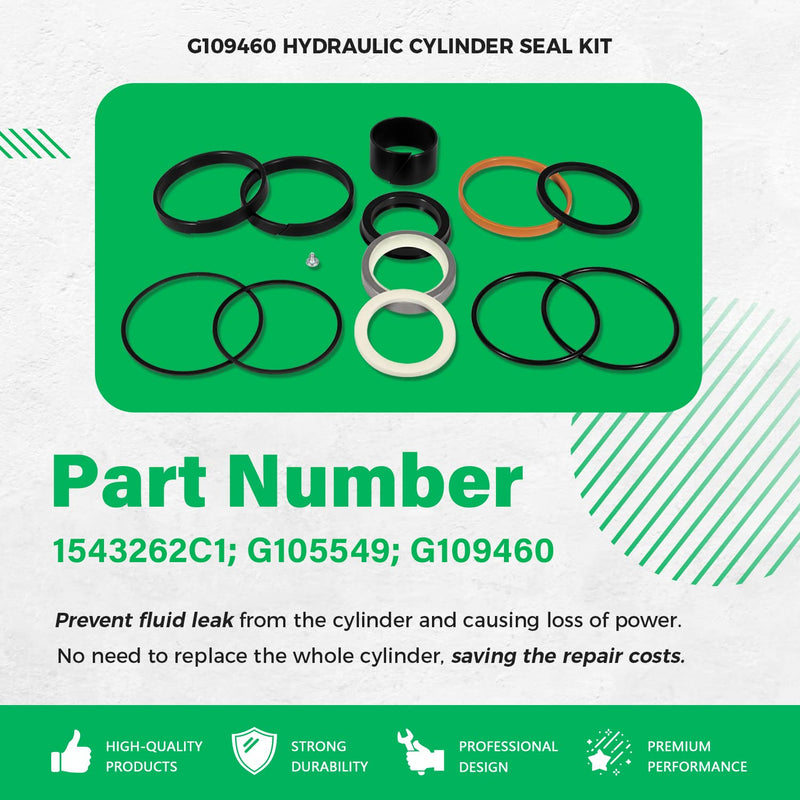 1543262C1 G105549 G109460 Hydraulic Cylinder Seal Kit (for Rod: 1.75" BORE: 3") Fit for Case 350 450 480C 580 580 Super E, for Super D 680K 850B 855C 1150B 1155D W11 W14 etc for ROD: 1.75" BORE: 3"