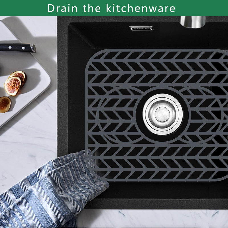 GUUKIN Sink Protectors for Kitchen sink, 13 5/8" x 11 5/8" Folding Non-slip Silicone Sink Mat Grid for Bottom of Farmhouse Stainless Steel Porcelain Sink with 3 Reserved Holes Pack of 2 13.6"X11.6" 2PCS