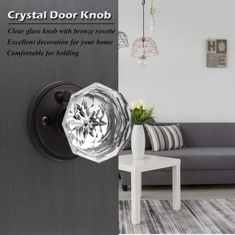 Gobrico Crystal Bed/Bath Door Knob,Oil Rubbed Bronze Diamond Lockset for Closet Interior Doors,Glass Diamond Door Handle and Pull,1Pack Privacy Oil Rubbed Bronze 1