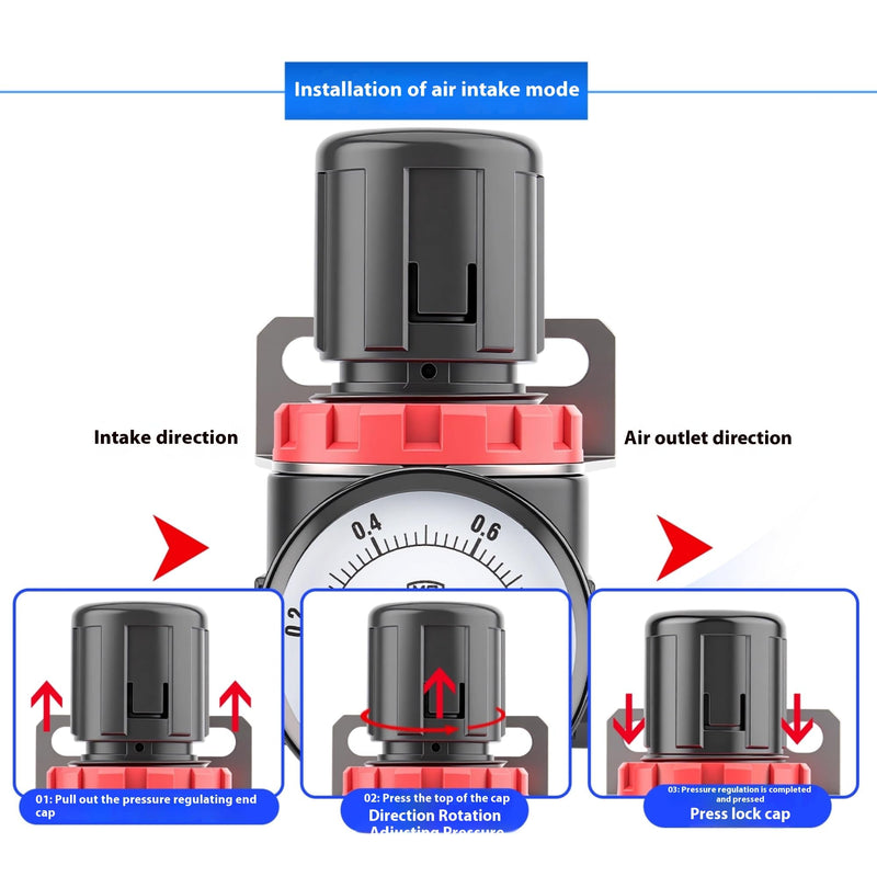 Low Pressure Air Compressor Regulator Airtac AR2000-C 1/4'' NPT with Bracket and Gauge 0-60 PSI Adjustable Low Pressure AR2000C 1/4'' NPT 0-60 PSI