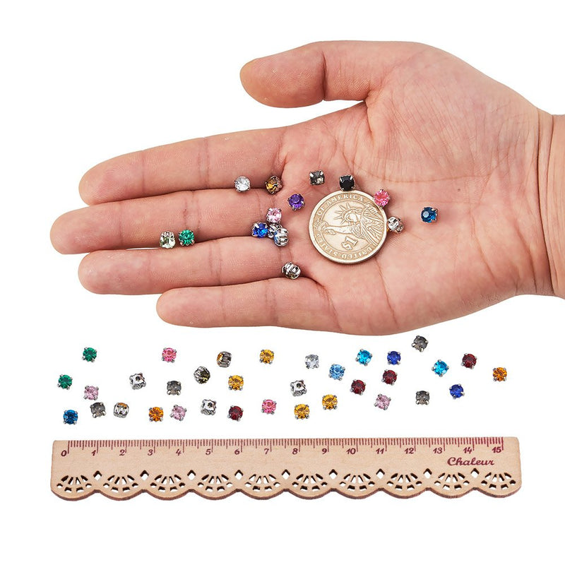 PH PandaHall 900pcs Sew on Acrylic Rhinestone Faceted Montee Five-Hole Beads with Brass Base 5x5x4mm for Jewelry Making Mixed Color Length 5mm 18 Colors-900 Pcs