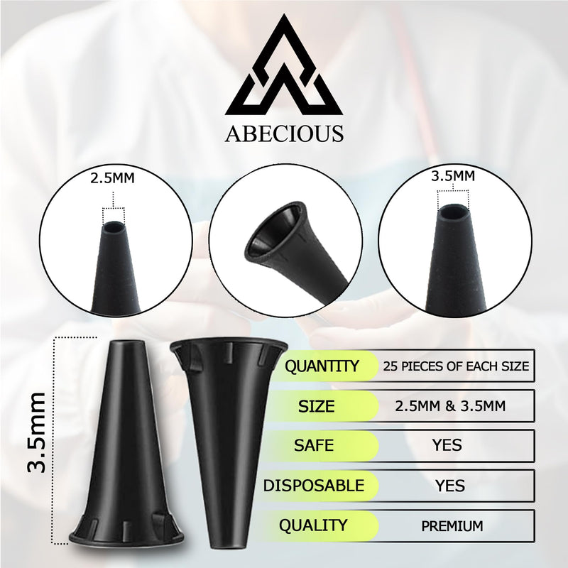 Diagnostic Otoscope Covers – Pack of 50 Universal, High-Quality Disposable Plastic Ear Otoscope Specula Tips (25 of Each Size: 2.5mm & 3.5mm) for Adults & Children