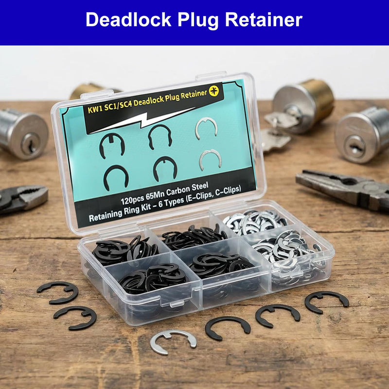 120PCS KW1 SC1 SC4 Retainer Clips - 65Mn Carbon Steel E/C-Clips for Kwikset Schlage Lock Rekey Kit