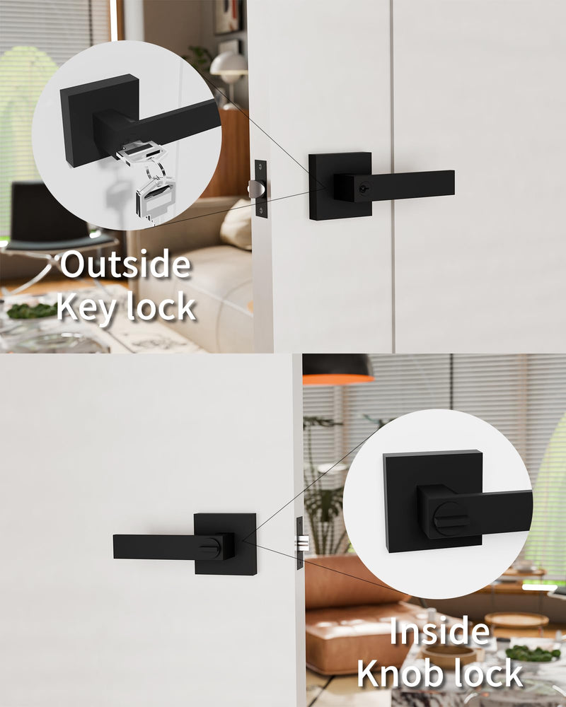 Exterior Door Handle with Lock and Key, Matte Black Enter Door Handle, Pick Resistant, Heavy Lock and Key for Front Entrance and Bedrooms