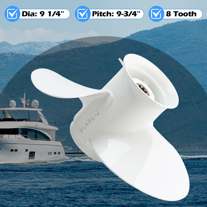 NovelBee Aluminum Outboard Propeller for Yamaha F8 F9.9 F15 F20 9.9HP 15HP | 9 1/4X9 3/4-J Propeller;9 1/4X10 Propeller;1/2-J 9 1/4X11-J Propeller;Boat Propeller;Outboard Motor Propeller;8 Spline;RH 9-1/4 x 9-3/4