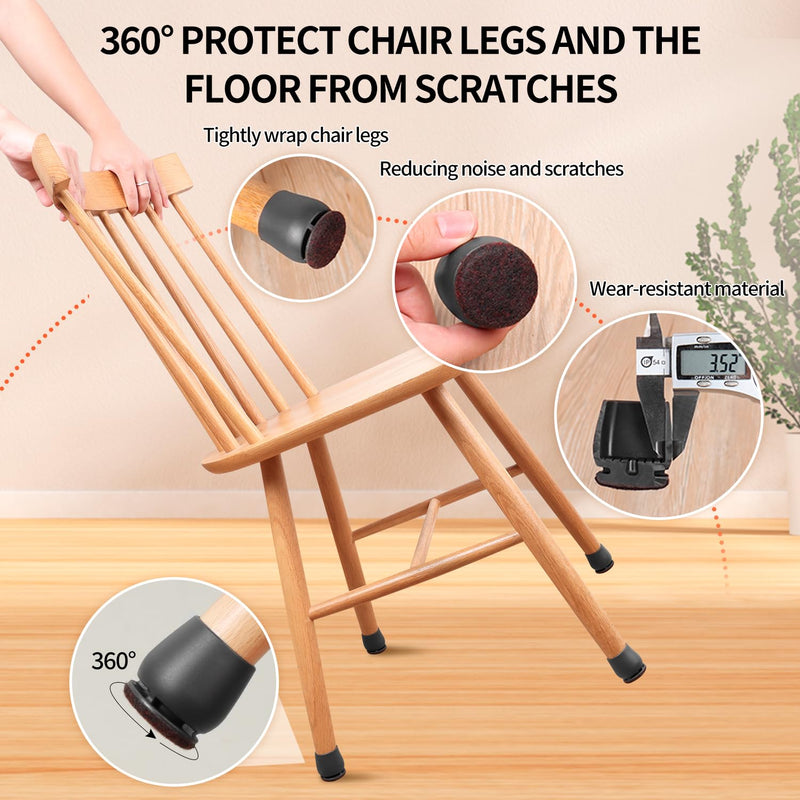 Ezprotekt 24 Pcs Black Chair Leg Floor Protectors for Hardwood Floors, Felt Furniture Pads Caps Covers, Bar Stool Floor Protectors Cups for Dining Table Desk Chair (Fit 0.83 "- 1.02", 21-26mm) Round Medium