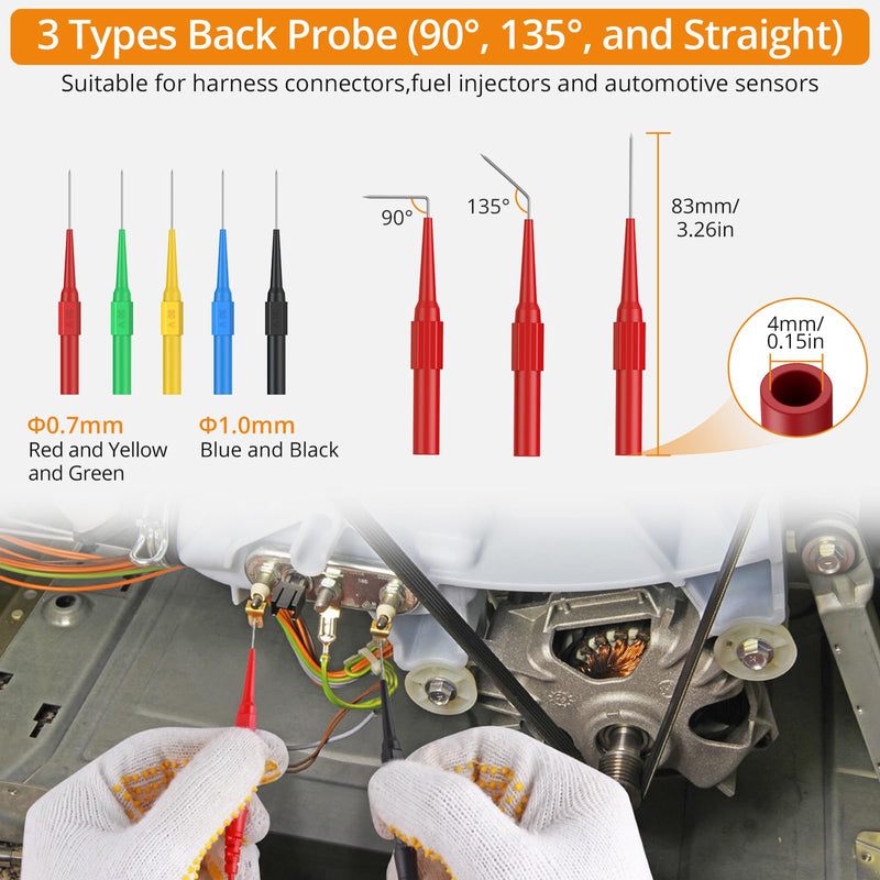 Neoteck Multimeter Leads,43pcs Back Probe Test Lead Kit with Alligator Clips Electrical,CAT II 600V,Pure Copper Leads with PVC Insulation,5 Color Probes,for Automotive Circuit & Home Appliance Testing