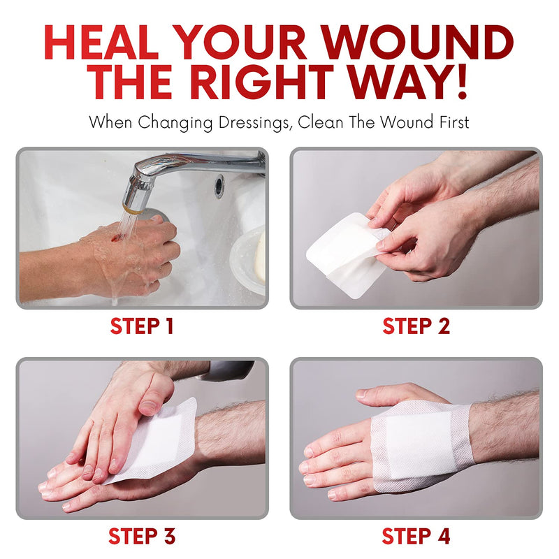HEALQU Bordered Gauze Island Dressing - 50 Count, 2.4"x4" Sterile Individually Wrapped Gauze Pads with Water-Resistant, Non-Woven Backing - Soft and Breathable Wound Dressing for First Aid & Medical 2.4x4" (2x1" pad) Box of 50