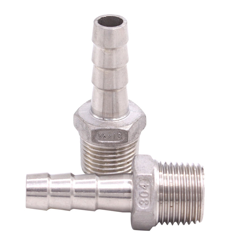 DERNORD Stainless Steel 1/2" Hose Barb x 1/2" NPT Male - Home Brew Pipe Fitting Pack of 2