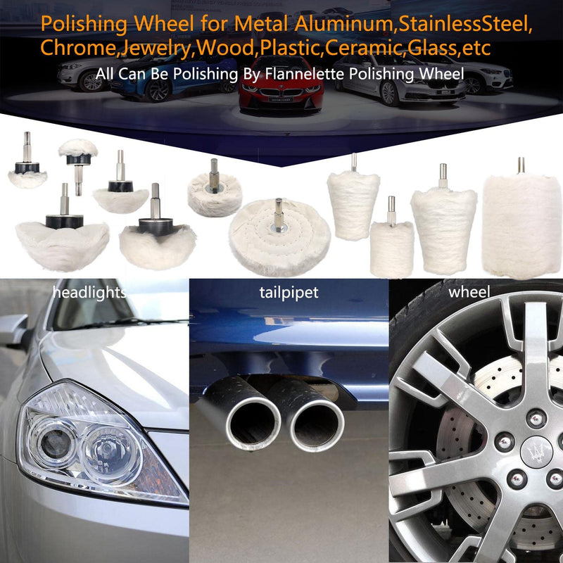 11 pcs Buffing Wheel for Drill, Buffing Pad Polishing Wheel Kits, Wheel Shaped Polishing Tool for Metal Aluminum, Stainless Steel, Chrome, Jewelry, Wood, Plastic, Ceramic, Glass, etc 11