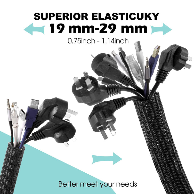 AGPTEK Cable Sleeve Cover, 2 Pack 5ft - 1.2 inch Cord Management Wire Organizer Under Desk, Home Office Computer Wire Cover Hider Cord Protector, Protect Cables from Pet Cat Dog Chewing, Black 1.2"-10ft
