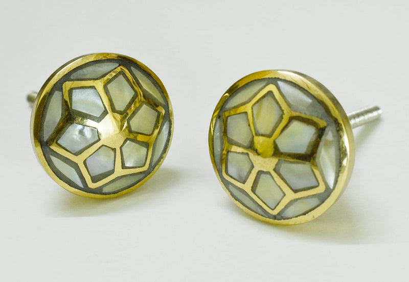 Mother of Pearl Dresser Pull Knob - Gold Contemporary Cabinet Hardware, Brass Knobs and Pulls, Kitchen Cupboard Glass Door Wardrobe and Drawers Pull (Desugn 4), Set-6 design 2